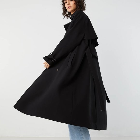 OAK + FORT Oversized Trench Coat - XS - Black - Picture 5 of 9
